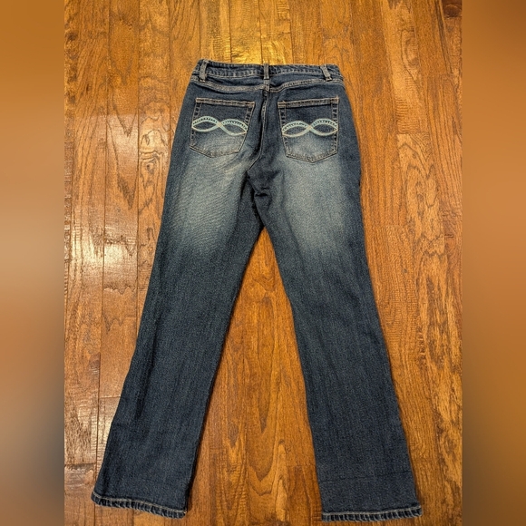 Y2K Santana Embroidered Flower Straight Leg Blue Jeans Size 28 - Picture 3 of 13